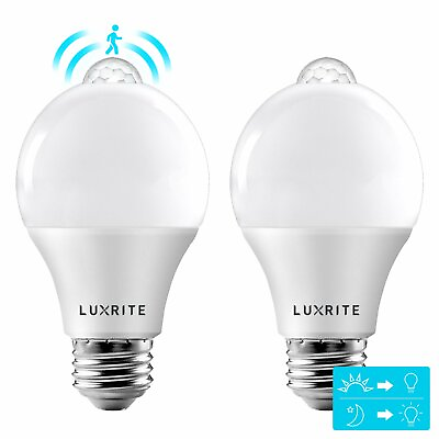 #ad Luxrite A19 LED Motion Sensor Light Bulbs Dusk to Dawn 3000K Soft White 2 Pack $14.95