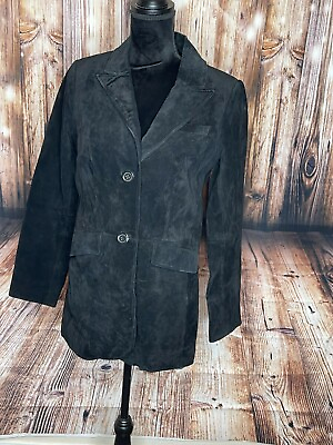 #ad Dennis Basso womens black suede two button jacket coat Size XS $40.00