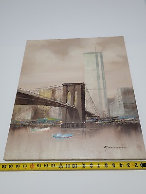 #ad Painting of New York City World Trade Centers amp; Brooklyn Bridge By Giacomo $299.96