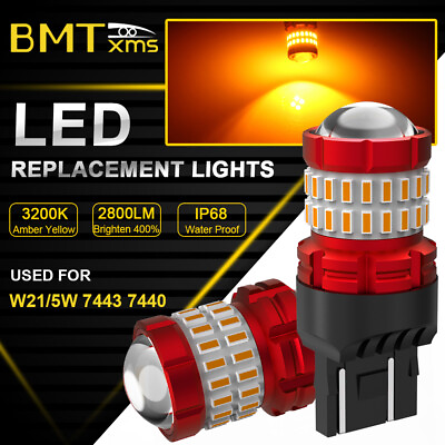 #ad 7443 7440 7444 LED Turn Signal Amber Yellow DRL Parking Light Bulbs 2PCS $11.99