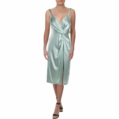 #ad Jill Stuart Dress Size 10 Mint Green Satin Twist Front Slip Mock Wrap NWT $368 $33.74