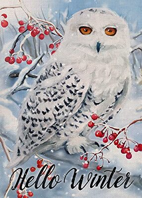 #ad Hello Winter Owl Red Berries Small Garden Flag Snow House Yard 12#x27;#x27; × 18#x27;#x27; $6.90