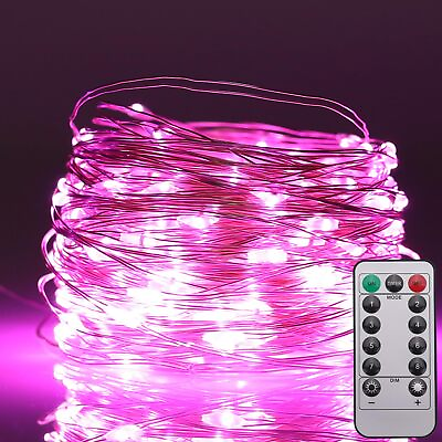 #ad Clmentp Pink LED Fairy Lights 66FT 200 LED USB Powered String Lights with Re... $15.60