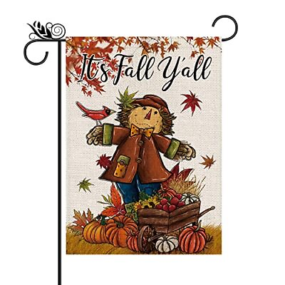 #ad It#x27;s Fall Y#x27;all Garden Flag Scarecrow Maple Leaves Pumpkin Bird Seasonal $10.37