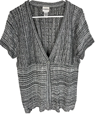 #ad CHICO#x27;S Cardigan Sweater Size 2 Reg Light Knit Gray 1 Button Front Womens $15.25
