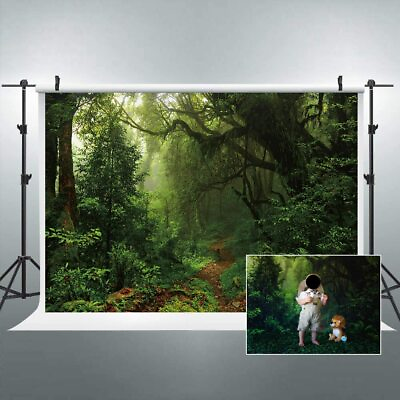 #ad Jungle Forest Backdrop Green Nature Trees Photography Background Studio Props $94.99