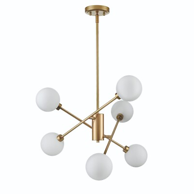#ad 6 Lights Modern Glass Globe Chandelier Brass Branches Milky White Ball Lampshade $189.99
