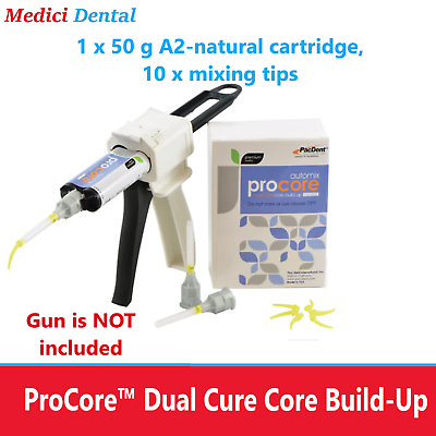 #ad Dental ProCore Dual Cure Core Build Up 1 x 50gm A2 Cartridge 10 x Mixing Tips $107.95
