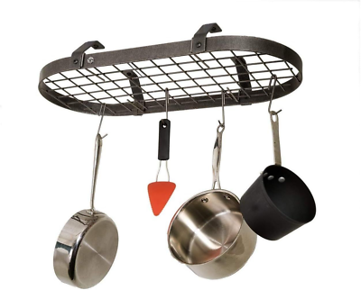 #ad Low Ceiling Oval Hanging Pot Rack Hammered Steel $233.71