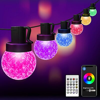 Outdoor Smart String Lights38Ft Dimmable 50 LED G40 Waterproof Bulbs Remote App $29.74