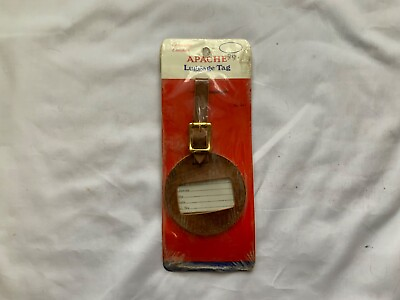 #ad Vintage 1970s Apache Brand Leather Luggage Tag Suitcase 3 inch Round ID Holder $12.00