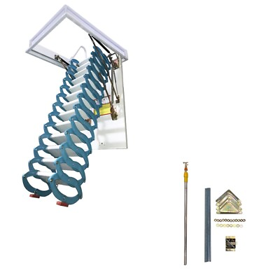 #ad 10.5 ft Blue Attic Pull Down Ceiling Ladder Stairs Hidden Retractable Ladder $746.20