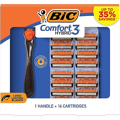 #ad BIC Comfort 3 Hybrid Razor Handle with 16 Refill Blade Cartridges $13.99