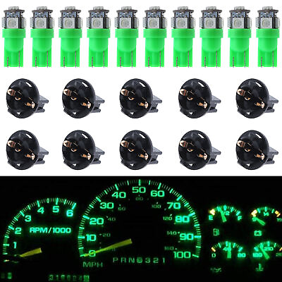 #ad 10X Green T10 194 LED Bulbs for Instrument Gauge Cluster Dash Light W Sockets $9.96