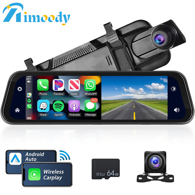#ad 9.66quot; HD Car Dual Lens DVR Rear View Mirror Video Dash Cam Carplay Android Auto $99.99