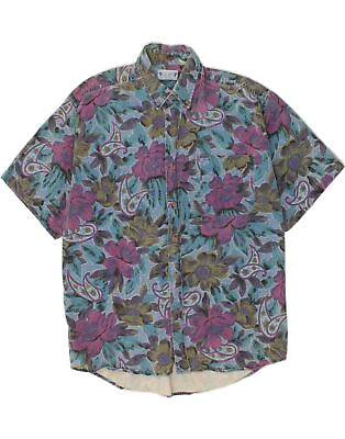 #ad VINTAGE Mens Short Sleeve Shirt Large Multicoloured Floral Cotton BL06 GBP 22.95