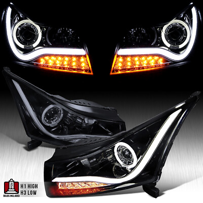 #ad Fit 2011 2015 Chevy Cruze Smoke Halo Projector Headlights Assembly LED Strip $279.49
