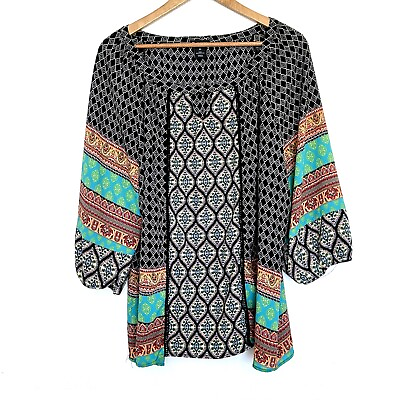 #ad New Directions Shirt Women’s 2X Sheer Geometric Pullover 3 4 Sleeve Blouse Top $5.95