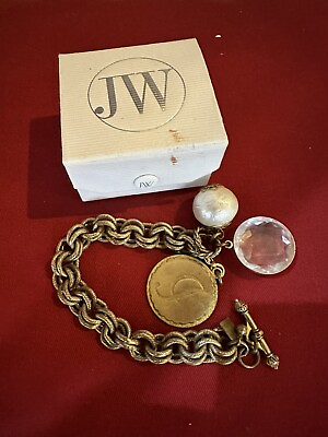 #ad John Wind Sorority Bracelet Gold tone Chain w quot;Jquot; $41.99