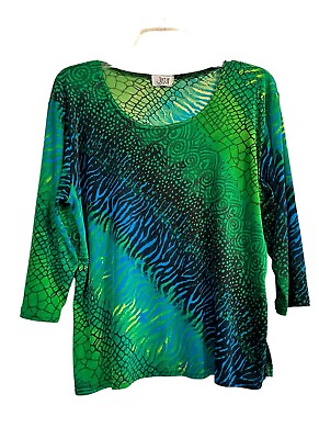 #ad Jostar Stretch Blouse Womens Summer Top 3 4 Sleeves Lovely Emerald Green $12.00