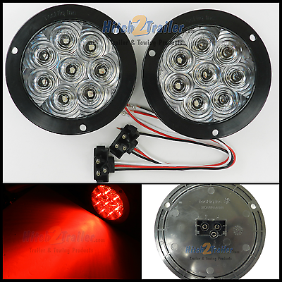 2 8 LED 4quot; Round Stop Turn Tail Light Clear RED TecNiq LED Flange Mount USA $21.99
