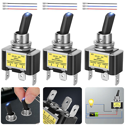 3x Blue LED Light 3Pin Rocker Toggle ON Off Switch 30A 12V for Car Boat Marine $10.98