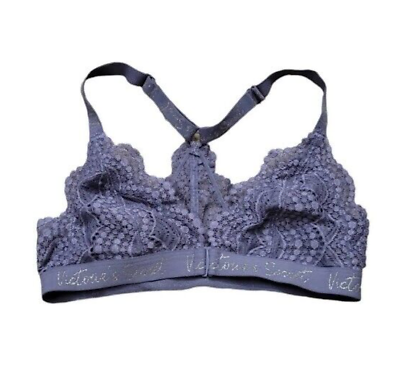 #ad Victoria#x27;s Secret Purple Women Small Lace Front Clasp Triangle Wireless Bralette $8.46