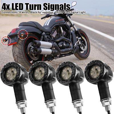 #ad 4pcs Black Motorcycle LED Turn Signal Amber Light Indicator For Harley Chopper $12.50