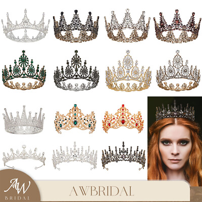 #ad AW BRIDAL Baroque Queen Crown Wedding Tiara Crystal Bride Princess Prom Headband $9.99
