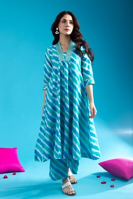 #ad BLUE KURTI PANT DRESS BOLLYWOOD PARTYWEAR PAKISTANI INDIAN WEDDING SALWAR KAMEEZ $36.26