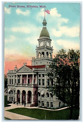 #ad 1913 Court House Exterior Building Hillsdale Michigan Vintage Antique Postcard $19.95