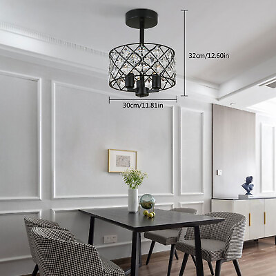 #ad Black Crystal Chandelier Modern Ceiling Light Pendant Lamp Lighting Fixture 30cm $54.86