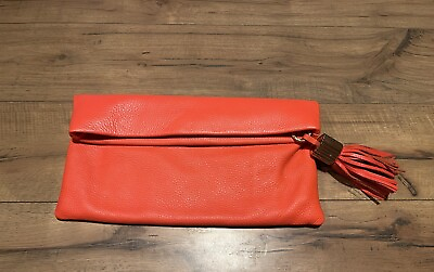 #ad INDIA HICKS CARMEN CLUTCH W Tassel Stone Leather Red Orange NEW WITHOUT TAGS $194.99