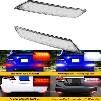 #ad LED Bumper For Reflector Rear Light Civic 9th Honda 2013 2015 White Lens Clear $21.99