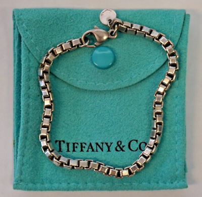 #ad Tiffany amp; Co. Sterling Silver 925 Venetian Box Link Bracelet w Pouch amp; Care Card $199.99