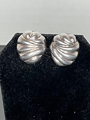 #ad Vintage Post Earrings Puffy IBB 925 Sterling Ribbed Dome Signed Gift $25.00