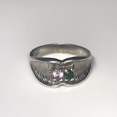 #ad Size 5 Vintage Sterling Emerald amp; Pink Sapphire Concave Ring Band $45.15