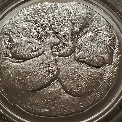 #ad 2021 SLEEPING CATS Cuddling 1 oz .999 Fine Silver High Relief Kittens Pet Kitty $42.99