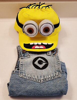 #ad Minion Cap and Denim Overall Removable Shirt Patch Handmade Halloween Costume $50.00