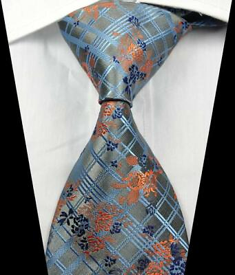 #ad Hot Fashion Check Floral Gray Gold JACQUARD WOVEN 100% Silk Men#x27;s Tie Necktie $9.99