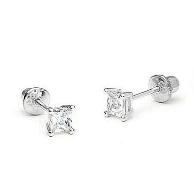 #ad 1.8 mm Princess Diamond Tiny Stud Screw back Earrings in 14k White gold $59.80