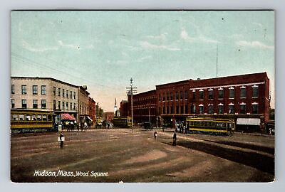 #ad Hudson MA Massachusetts Wood Square Antique Vintage Postcard $7.99