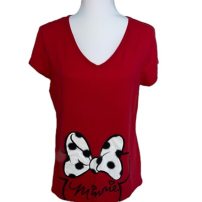 #ad Disney Minnie Mouse 2X Red V Neck T Shirt $20.00