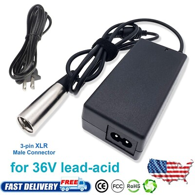 #ad 36V 3 Pin male XLR Lead Acid Battery Charger for Razor MX500MX650 Power Adapter $13.49