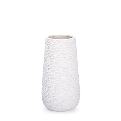 #ad 8 Inch Modern White Ceramic Vase Oval Shaped Textured Flower Vase with Design... $27.66
