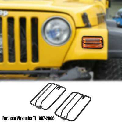 #ad 2pc Front Bumper Side Turn Signal Light Guard Cover For Jeep Wrangler TJ 1997 06 $23.84