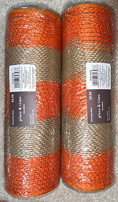 #ad 2 ROLLS OF Fall Mesh Ribbon Ruffled Wreath Ribbon Orange Beige Stripes 10quot; x 30#x27; $19.99