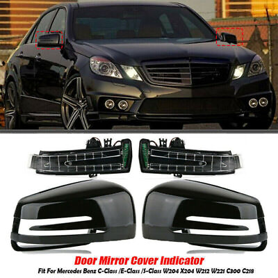 #ad 4PCS Rearview Black Mirror Cover amp; Turn Signal Light For Mercedes W204 W212 W246 $44.99