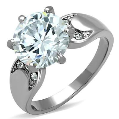#ad 6ct solitaire ring 12mm cz cubic zirconia stainless steel accents ladies 1536 GBP 18.99