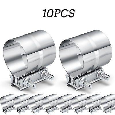#ad 10pcs 2.5quot; 63mm Stainless Steel Lap Joint Exhaust Clamp Heavy Duty Band T304 $57.99